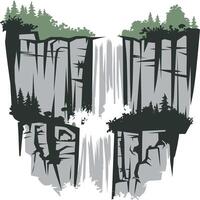 A waterfall with trees and rocks in the background vector