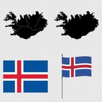 Set of maps, flag and flagpole of Iceland. illustration. vector