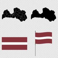 Set of maps, flag and flagpole of Latvia. illustration. vector