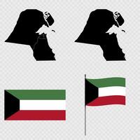 Set of maps, flag and flagpole of Kuwait. illustration. vector