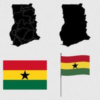 Set of maps, flag and flagpole of Ghana. illustration. vector
