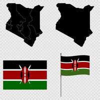 Set of maps, flag and flagpole of Kenya. illustration. vector