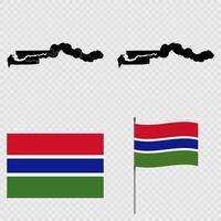 Set of maps, flag and flagpole of Gambia. illustration. vector