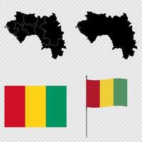 Set of maps, flag and flagpole of Guinea. illustration. vector