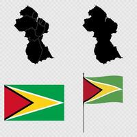 Set of maps, flag and flagpole of Guyana. illustration. vector