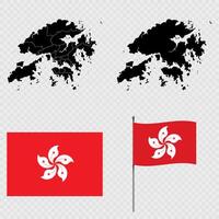 Set of maps, flag and flagpole of Hong Kong. illustration. vector