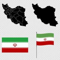 Set of maps, flag and flagpole of Iran. illustration. vector