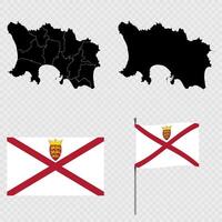 Set of maps, flag and flagpole of Jersey. illustration. vector