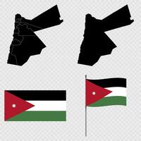 Set of maps, flag and flagpole of Jordan. illustration. vector