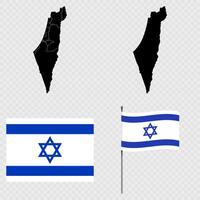 Set of maps, flag and flagpole of Israel. illustration. vector