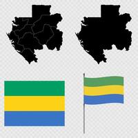 Set of maps, flag and flagpole of Gabon. illustration. vector