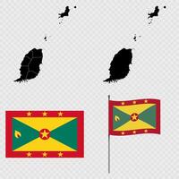 Set of maps, flag and flagpole of Grenada. illustration. vector