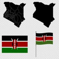 Set of maps, flag and flagpole of Kenya. illustration. vector