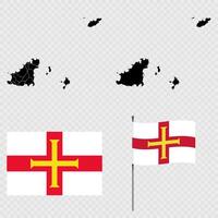 Set of maps, flag and flagpole of Guernsey. illustration. vector