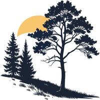 A silhouette of a tree and a sun vector