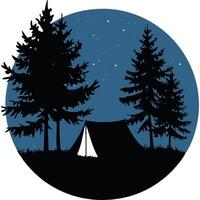A silhouette of a tent and trees at night vector