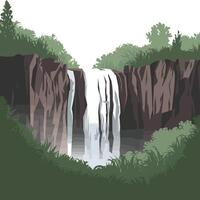 A waterfall tumbling gracefully down rugged cliffs. vector