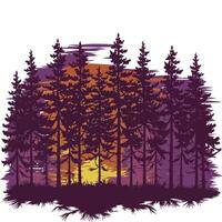 The sunset and pine trees vector