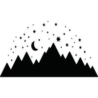A black and white silhouette of mountains and stars vector