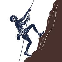 A man is climbing up a mountain in silhouette vector