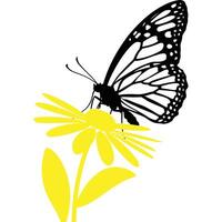 A silhouette of a butterfly perched on a flower. vector