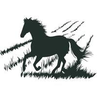 A silhouette of a horse running in the field vector