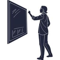 A man pointing at a blackboard with a white background vector