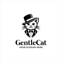 Cat With Gentleman Hat And Tuxedo Suitable For Cat Grooming Logo Design vector