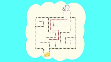 Red line animation of a maze solution video