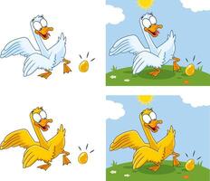 Goose Or Duck Cartoon Characters With Egg. Collection Set Isolated On White Background vector