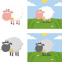 Sheep Cartoon Characters With A Flower. Flat Design Collection Isolated On White Background vector