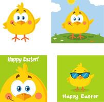 Yellow Chick Cartoon Character. Collection Set Isolated On White Background vector