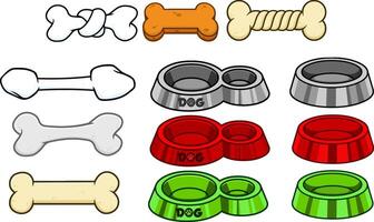Cartoon Dog Bone With Ribbon And Bow. Collection Set Isolated On White Background vector