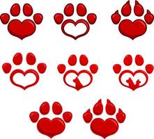 Love Paw Print Logo Design. Collection Set Isolated On White Background vector