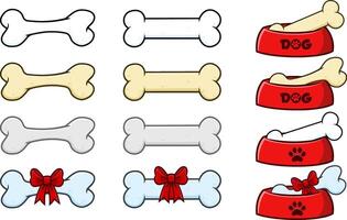 Cartoon Dog Bone With Ribbon And Bow. Collection Set vector