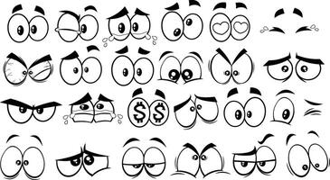 Outlined Cartoon Funny Eyes. Collection Set Isolated On White Background vector