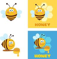 Bee Cartoon Character. Collection Set Isolated On White Background vector