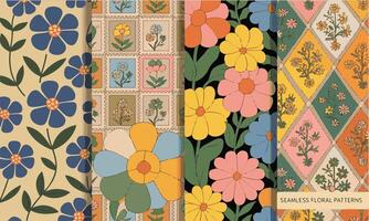 Set of seamless floral patterns playful victor illustration vector