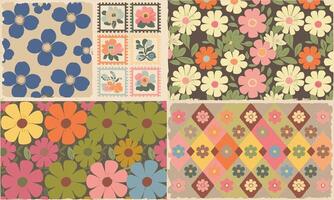 Set of seamless floral patterns playful victor vector