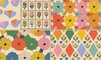 Set of seamless floral patterns playful victor illustration, editable. vector