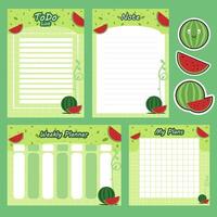 a set of watermelon planner pages with stickers and notes vector