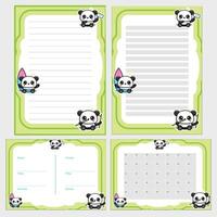 panda stationery set with a green border and a panda bear vector