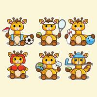 giraffe cartoon characters with different activities vector