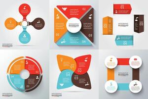 arrows, square, circles and other elements for infographic. Template for cycle diagram, graph, presentation and round chart. Business concept with 4 options, parts, steps or processes. vector