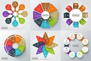 arrows, octagon, circles and other elements for infographic. Template for cycle diagram, graph, presentation and round chart. Business concept with 6 options, parts, steps or processes. vector
