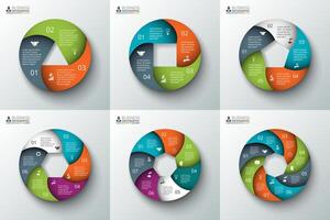 spiral circle element for infographic. Template for cycle diagram, graph, presentation and round chart. Business concept with 3, 4, 5, 6, 7 and 8 options, parts, steps or processes. vector
