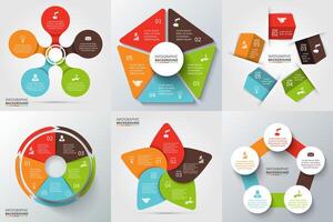 arrows, pentagon, circles and other elements for infographic. Template for cycle diagram, graph, presentation and round chart. Business concept with 5 options, parts, steps or processes. vector