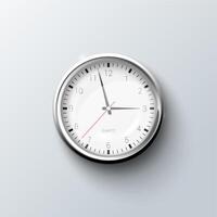 Classic round wall clock with shadow on the grey background. vector