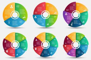 circle element with arrows for infographic. Template for cycle diagram, graph, presentation and round chart. Business concept with 3, 4, 5, 6, 7 and 8 options, parts, steps or processes. vector