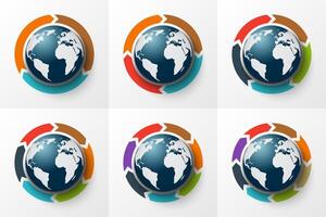arrows around the Earth for infographic. Template for cycle diagram, graph, presentation and round chart. Business concept with 3, 4, 5, 6, 7 and 8 options, parts, steps or processes. vector